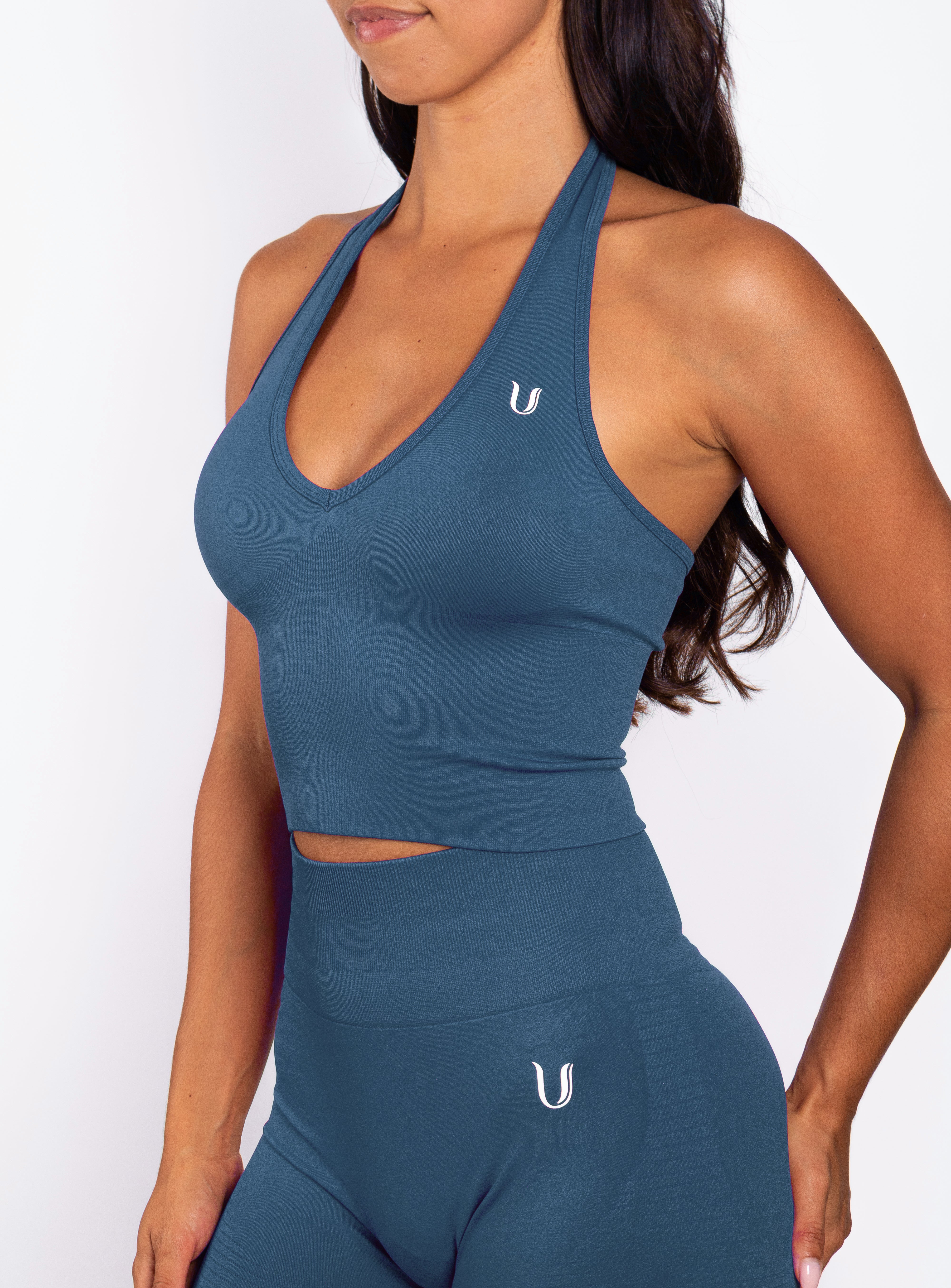 Bibi | Gerippte Nahtlose Halter Top – Blau