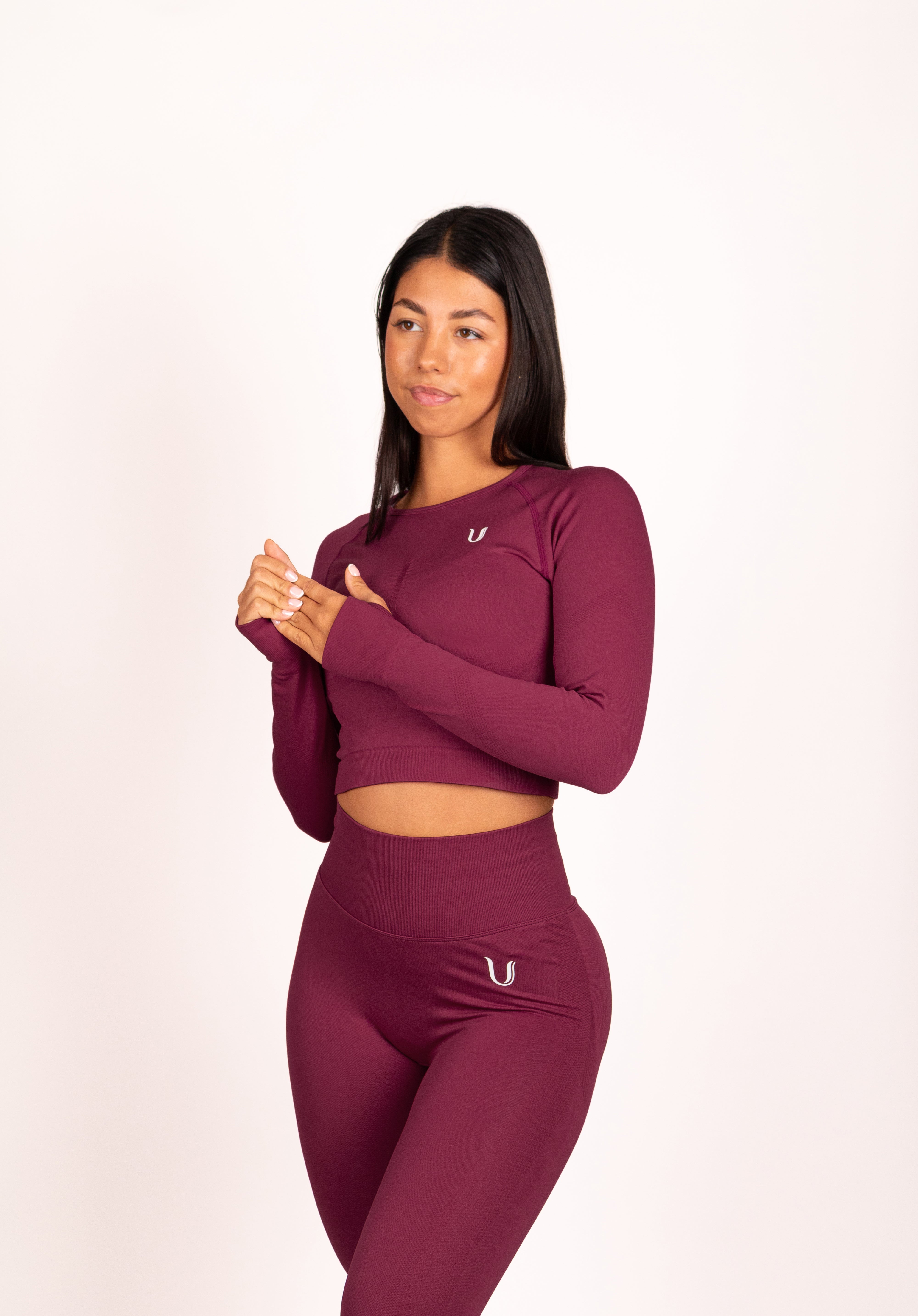 Leonie Lange Mouwen Top Shirt Wijnrood - Dames activewear detail