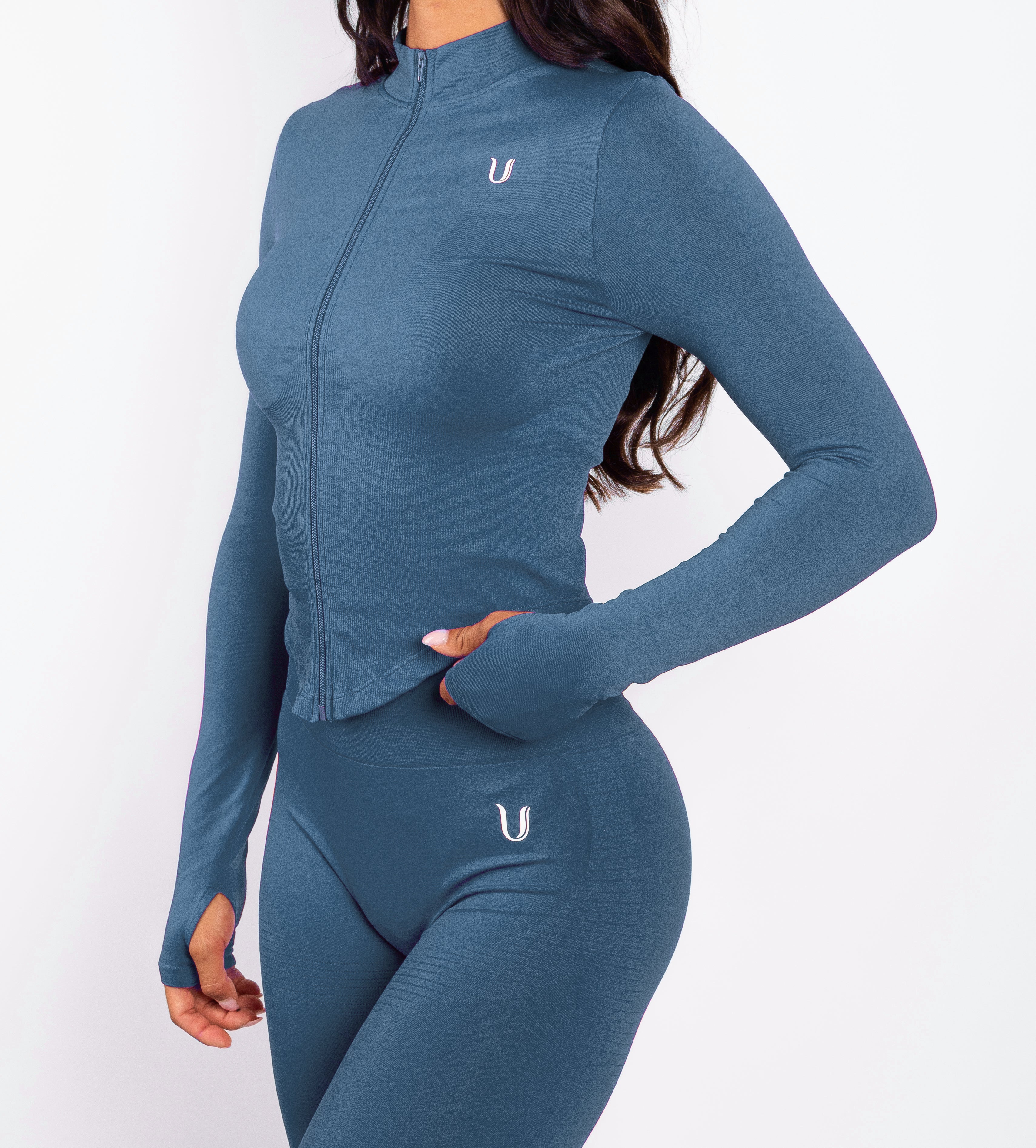 Bibi | Veste Zippée Côtelée Seamless – Bleu