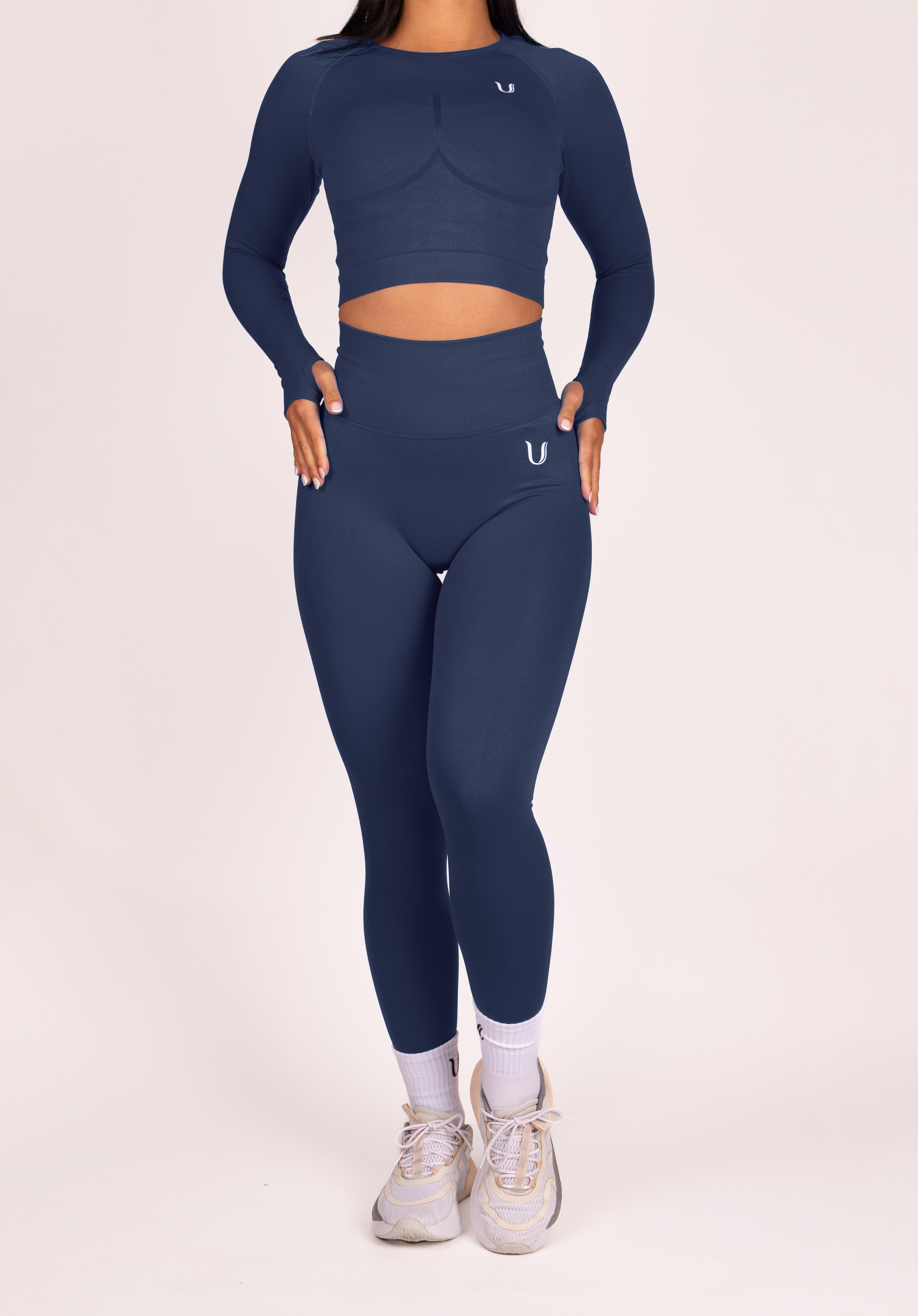 Leonie Set Lang Donkerblauw - Dames fitness kleding zijkant