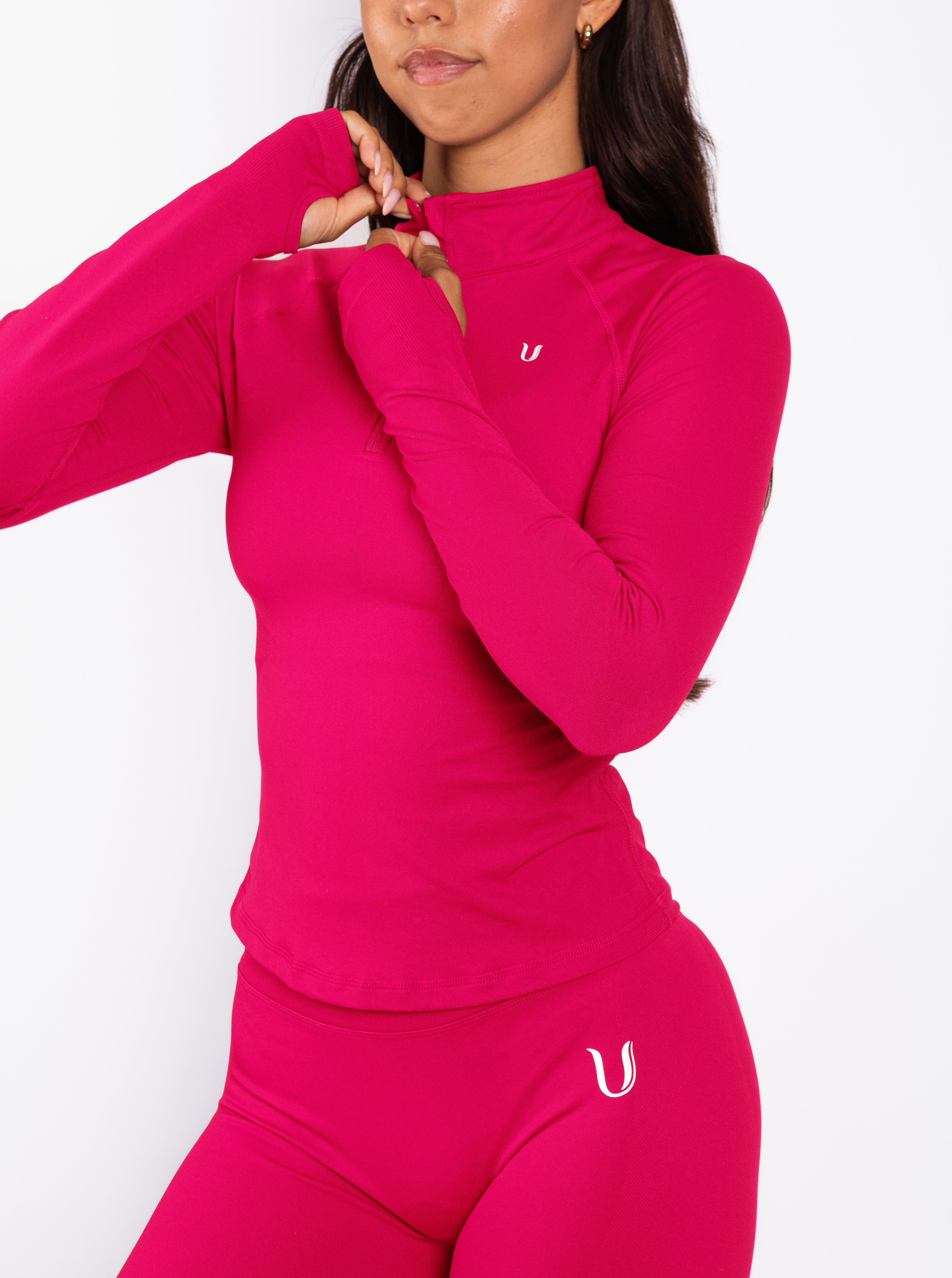 Beau | Half Zip Langarm Top - Rosa