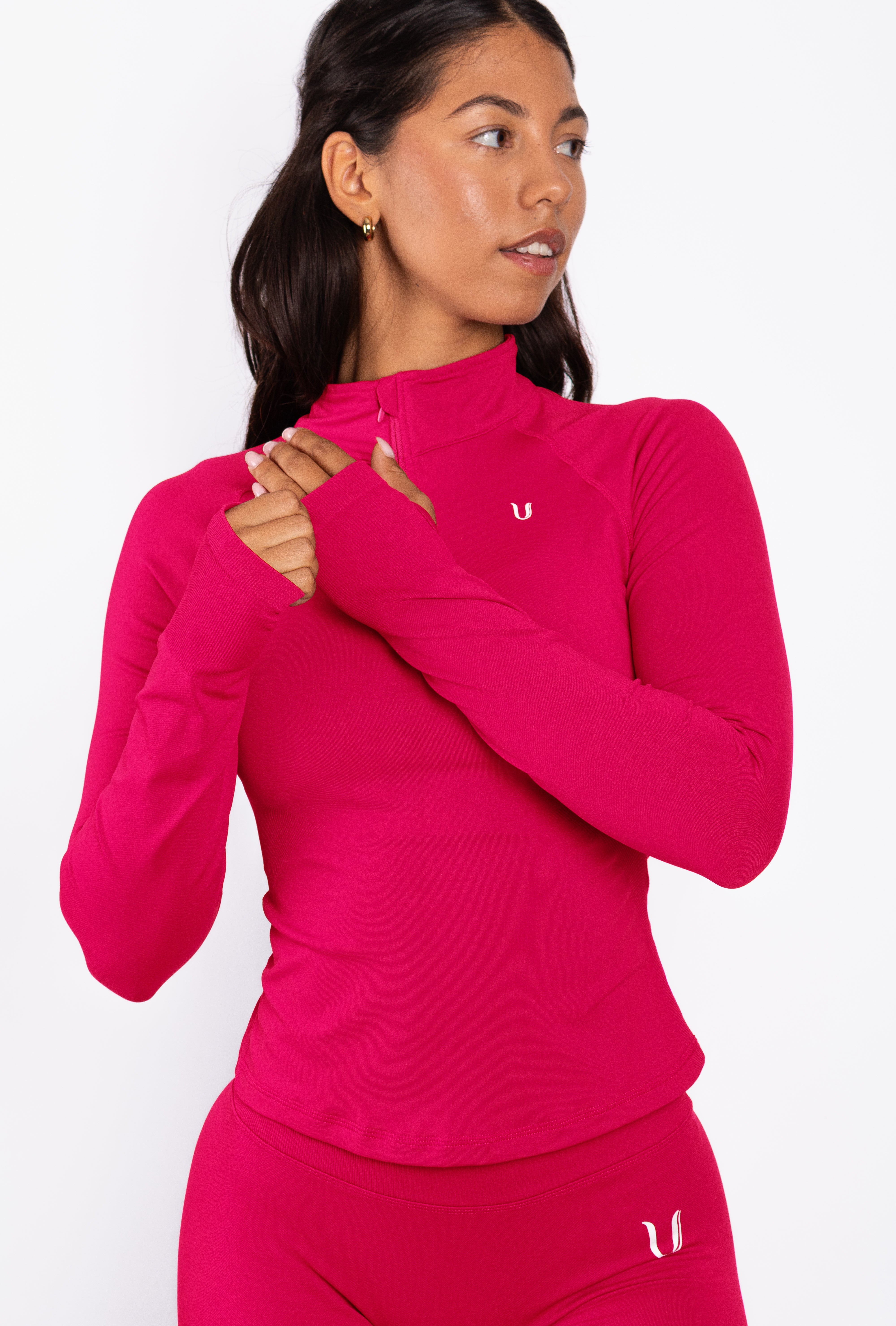 Beau | Half Zip Langarm Top - Rosa