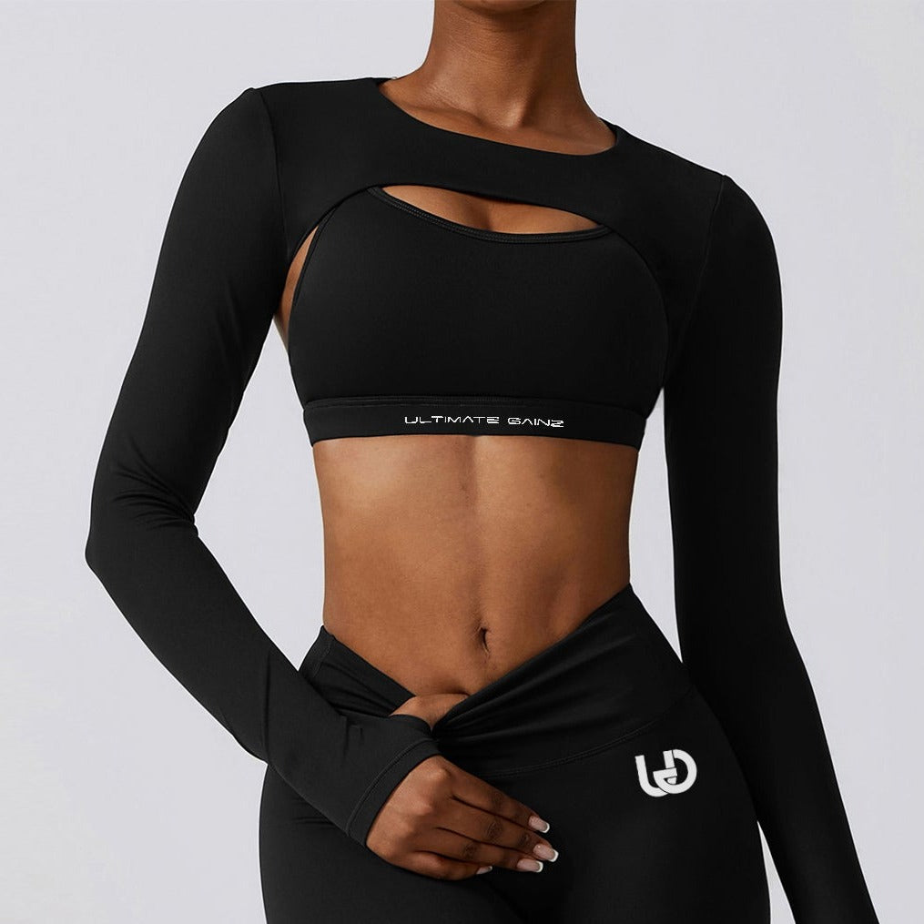 Hailey | Langarm Crop Top - Schwarz