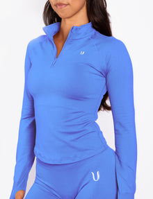 Beau Half Zip Lange Mouwen Top Blauw - Dames workout kleding achterkant